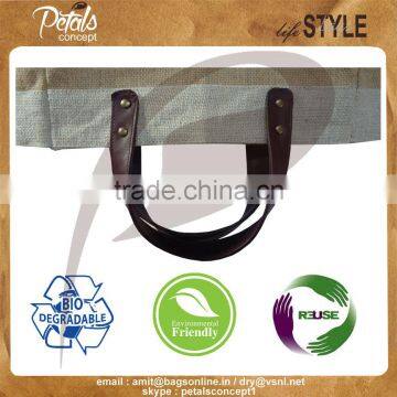 Leather Handle Jute Bag - With Removable Hard Base - Genuine Leather Handle - Luxary Bag photo-6
