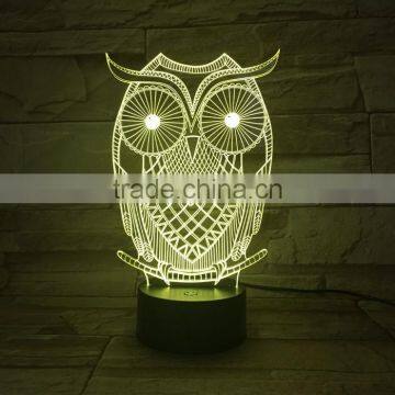 UCHOME Owl 3D Illusion Lamp 7 Color Changing Touch/Press Table Desk LED Night Light photo-2
