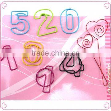 Lovely metal craft colorful numbers design metal paper clips