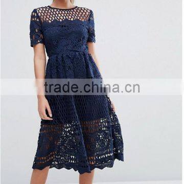 Wholesale OEM Women Clothes Women short Sleeve lace Midi Dress