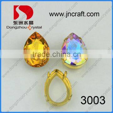 DZ-3003 Teardrop Clear 18x25mm Crystal Metal Setting Sew On Rhinestones photo-2