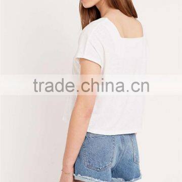 Square Neck Plain t Shirt Without Collar Blank White t Shirt photo-4