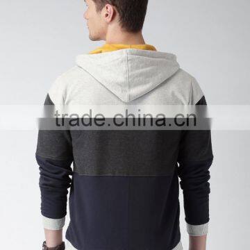 Grey Navy Colourblock Hooded Sweatshirt Customizable Attached Hood With Drawstring Fastening Hoodies Cotton Blend 280 Grams Mens photo-4