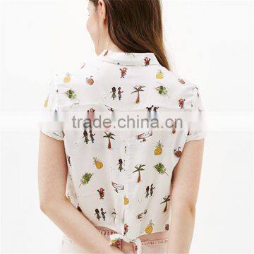 2017 High Quality Ladies Animal Print Cropped t Shirts With Back Knot photo-4