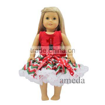 18" American Girl Doll Christmas Santa Number 1 Red Tank Top with Red Green White Chevron Pettiskirt
