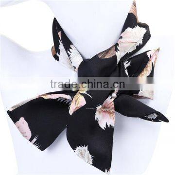 Chiffon Multifunction Skinny Scarf Black Rectangle Feather photo-2