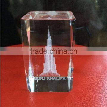 3D Laser Engraved Dubai Burj Khalifa Cube Religious Crystal Souvenirs Crystal Gifts