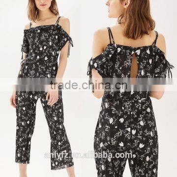 2017 western ladies night wear wholesale heat transfer printing pleated jumpsuit