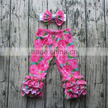 Children Remake Ruffle Floral Long PantsWith Bow Baby Girls Boutique Fall Icing Leggings Kids Winter Cotton Clothes