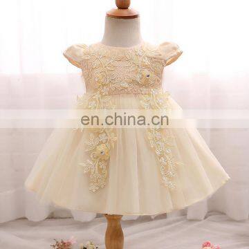 Beige Flower Girl Tulle Dress Vintage Wedding Baptism Dress Tutu Bridesmaid Outfit