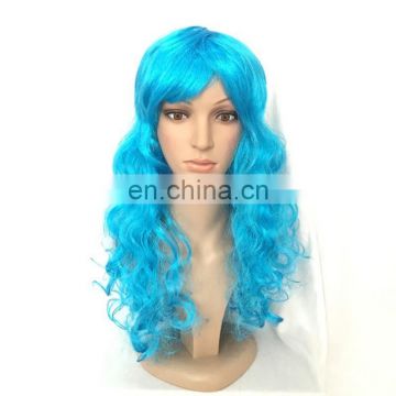 MPW-0396 carnival party girl cheap long curly blue wigs