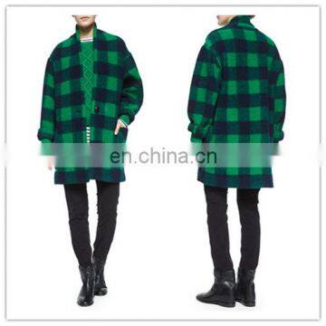 Fahion women winter check coat in wool flannel with drop shoulder winter wool women long coat