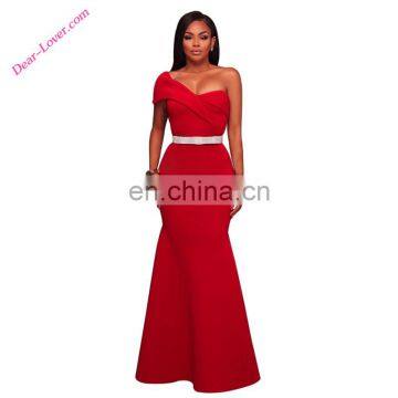 Women Clothes Fashion Red Sexy One Shoulder Long Party Gowns Dress