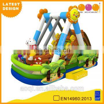 2016 AOQI latest design cute style toy inflatable swing pirate boat with inflatable bouncer slide for sale
