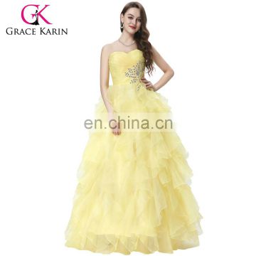 Grace Karin Strapless Off Shoulder Organza Long Ball Gown Western Quinceanera Dress For Daughter CL3411-2