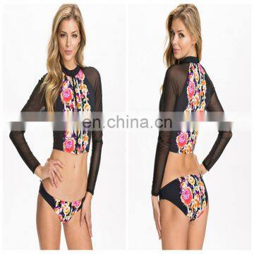 New arrival Open Sexy swimwear long sleeves mesh bikini OEM service flower print