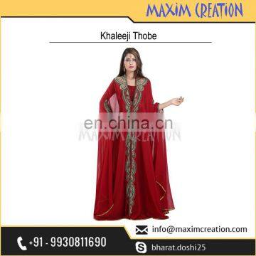 Party Wear Khaleeji Thobe For Arabian Women's With Unique Hand Made Embroidery Design 6584