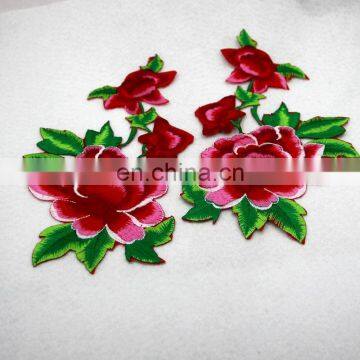 1 Pair Pink Red Blue Flowers Embroidered Patches For Clothes