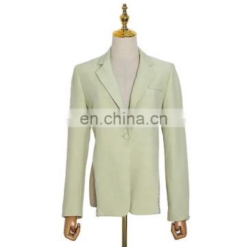 TWOTWINSTYLE Blazer For Women Notched Collar Long Sleeve Backless Hollow Out Asymmetric