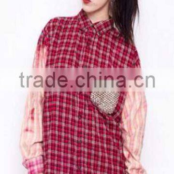 women casual grid washed blouses