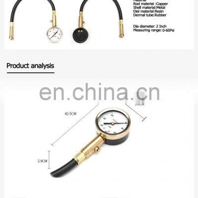 Rubber Tube Tire Pressure Gauge Handheld Deflationable Metal Tire Pressure