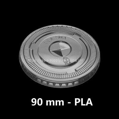 Compostable Flat CPLA Lid to fit 6-8oz Soup Container 90mm for hot food in the 6-8oz soup containers.