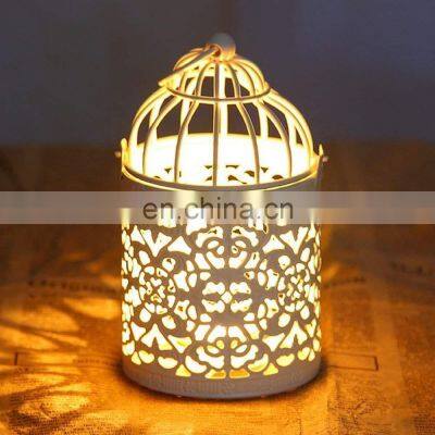 Metal birdcage basket white color decorative lantern candle holder for home decoration