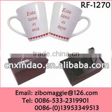 12oz V Shape Logo Printed Disposanle Porcelain Tea Mugs with Wholesale Price and Good Quality