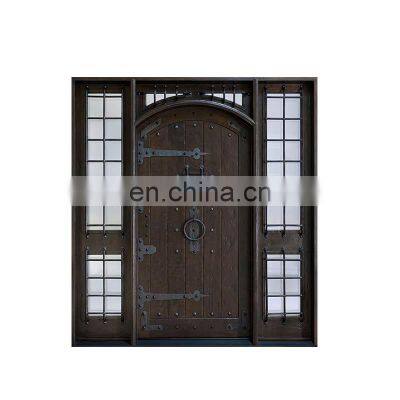 House building material gold supplier Solid Wood Doors with Glass and Iron wood doors designs