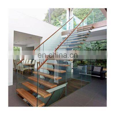 Wooden glass prefabricated stairs straight metal oak wood indoor staircases