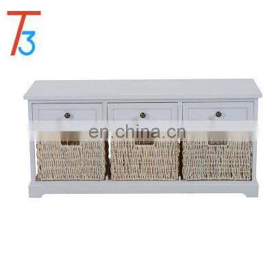 Wooden Shoe Storage Wicker Basket Bench Seat Hallway Organizer photo-2