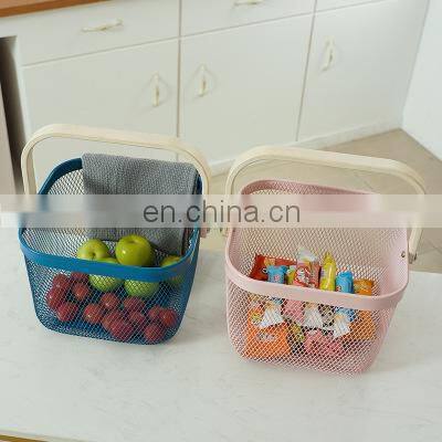 New Manufacture Hot Selling Popular Metal Wire Iron Black Picnic Fruit Basket With Wood Handle Kitchen Home Storage Basket photo-4