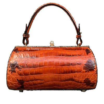 European And American Casual Cylindrical Handbag Horizontal Barrel-Shaped Leather Shoulder Bag Crocodile Leather Diagonal Bag Women photo-3