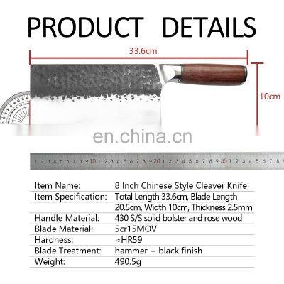 8 Inch Chinese Style Forged Hammered Stainless Steel Kitchen Meat Cleaver Chopping Knife With Wood Handle Slicing Knife photo-5