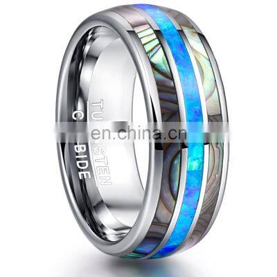 8mm Men Black Stainless Steel Ring Carbide & Abalone Shell Inlay Ring Wedding Band Fashion Men Accessories