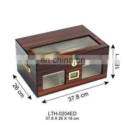 Hot Selling  Handmade Wood Cigar Box Highend Glass Top Desktop wooden cigar Humidor with Hygrometer and Humidifier