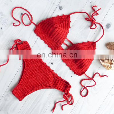 Hot Sale Crochet Bikini Set, Cheeky Knitted Boho Handmade Swimsuit Swimwear Vietnam Supplier Cheap Wholesale