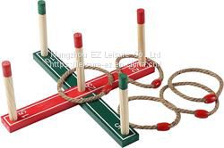 Quoits Wooden Set Ring Toss Game Perfect Toy for Outside Garden With Wood Pegs and Rope Hoops