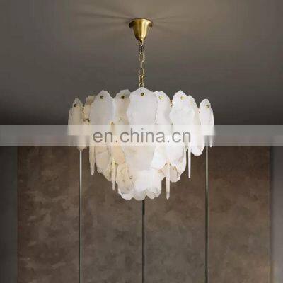 Nordic Decorative Alabaster Pendant Light LED Brass Gold Hanging Lighting Chandelier photo-4