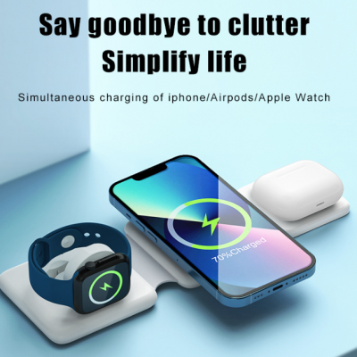 Cross Border 3-in-1 Magnetic Folding Wireless Charger Charging Watch Earphone Folding Stand（Wechat:13510231336） photo-5