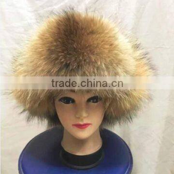 Real Raccoon Fur Or Silver Fox Fur Hat With Genuine Leather Russian Fur Cap