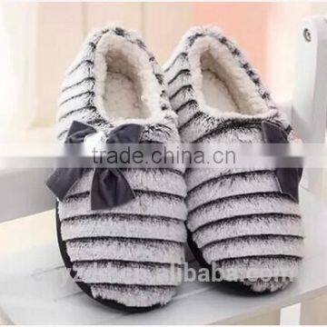 Plush Heeled Slippers with bow/ Home Soft Heeled Slippers with bow