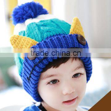 Hot Selling Fashion New Handmade Ears With Buttons Baby Kids Knitted Pom Pom Beanie Cap photo-5