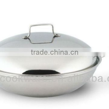 36cm Tri-ply Stainless Steel Chinese Wok with S/S Lid