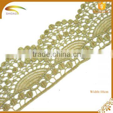 Big discount Metallic Gold Venise african guipure polyester lace trim wholesale for evening dress XJ142