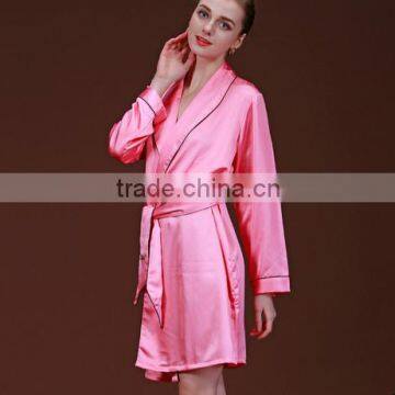 2016 new summer ladies sexy pajamas bathrobe Nightgown women's long sleeve silk bathrobe sleep robe smooth lady's robes