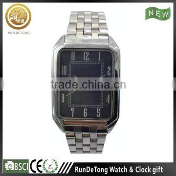 Silvery rectangular case exquisite stainless steel band luxury watch man