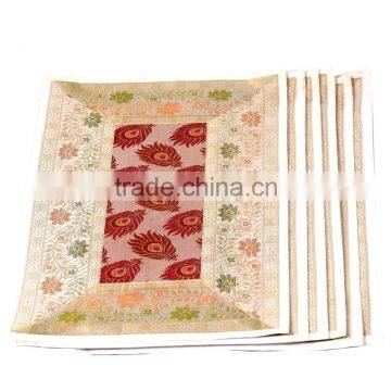 Indian Silk Table Runner With 6 Place Mats & 6 Coaster in Blue Color Size 16*62 photo-2