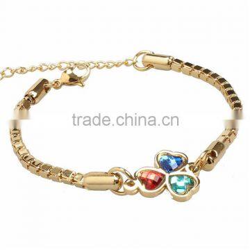 Fancy Jewelry Stainless Steel Gold Chain Zircon Clover Pendant Bracelet for Girls Supplier's Choice photo-2