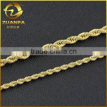 3.0mm 30" men's yellow gold hip hop dookie rope chain